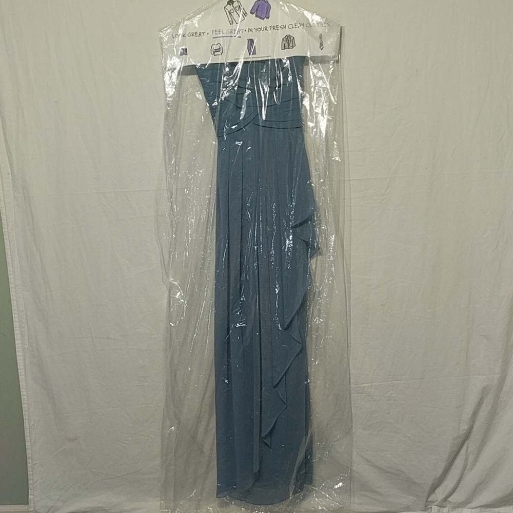 Strapless Bridesmaids Dress Crinkle Chiffon Blue 2 - Picture 2 of 8